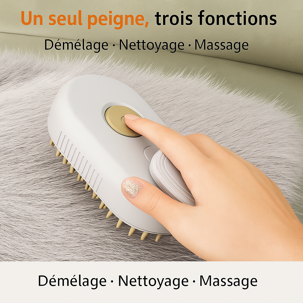 Brosse à spray pour chiens et chats – Toilettage doux, anti-poils et massage relaxant