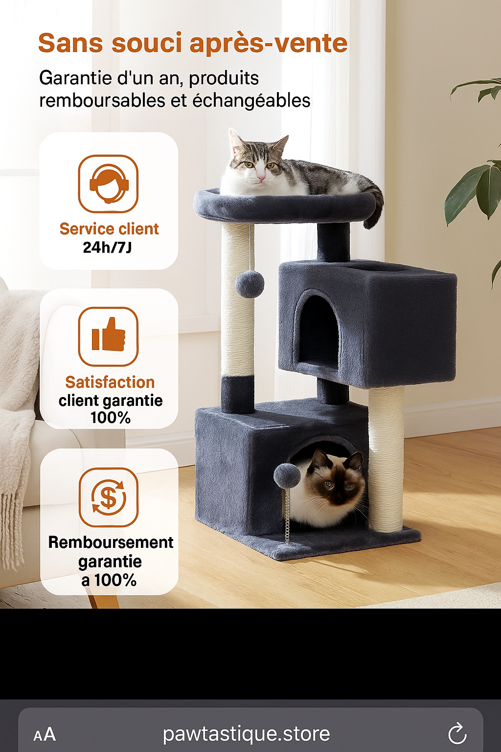 Arbre à chat XL – Tour d’intérieur pour grands chats (jusqu’à 10 kg)