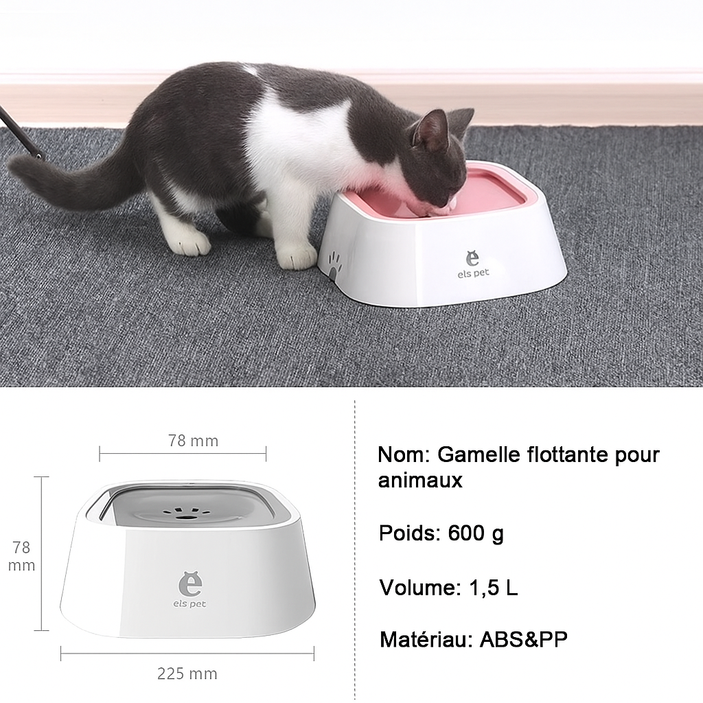 Gamelle anti-éclaboussures Pawtastique™ – Bol d’eau intelligent pour chiens et chats, anti-débordement et anti-mouillage