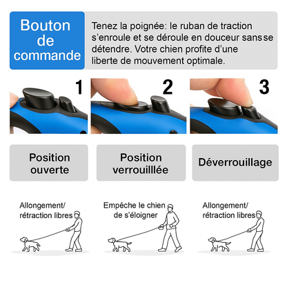 Laisse rétractable automatique pour chien – Double taille & système de freinage sécurisé